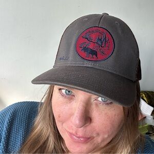 L.L. Bean Men's Trucker Cap Embroidered Snap-Back Cotton in Gray Moose Patch